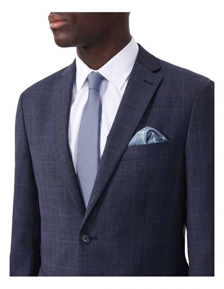 Tailored Suit Jacket Wool Blend Check in Denim image 4