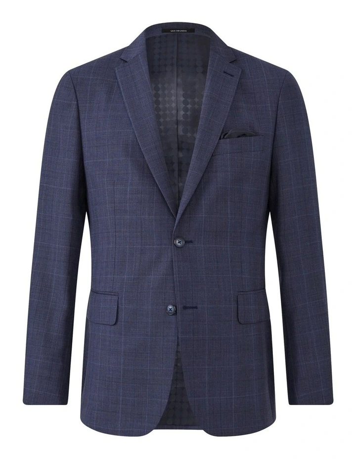 Tailored Suit Jacket Wool Blend Check in Denim image 5