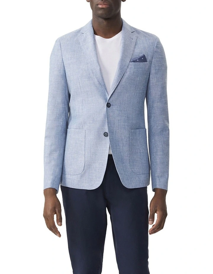 Slim Easy Care Linen Blazer in Blue image 1