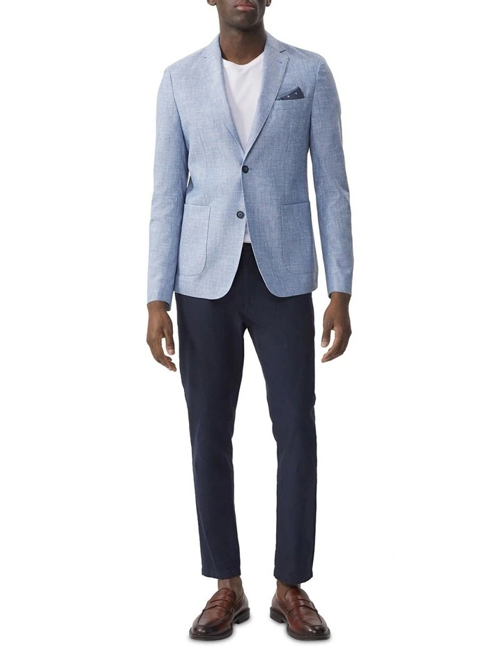 Slim Easy Care Linen Blazer in Blue image 2