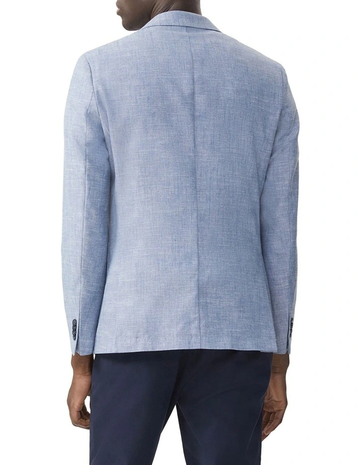 Slim Easy Care Linen Blazer in Blue image 3