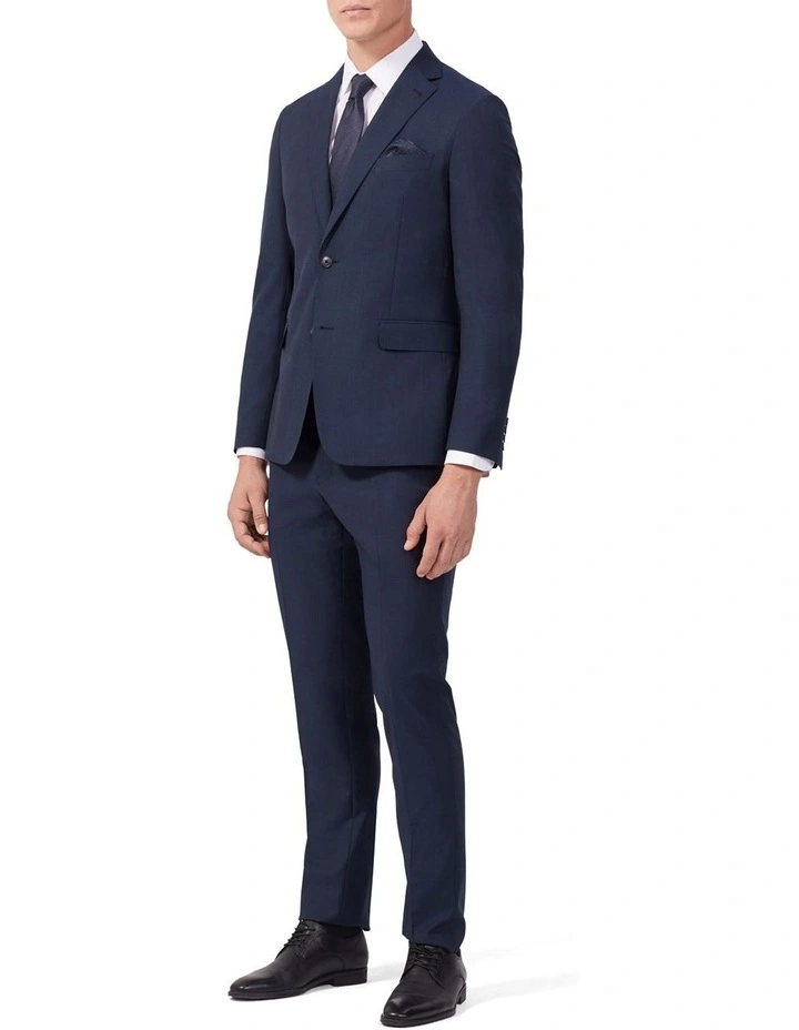 Wool Blend Slim Suit Jacket in Check Navy image 1