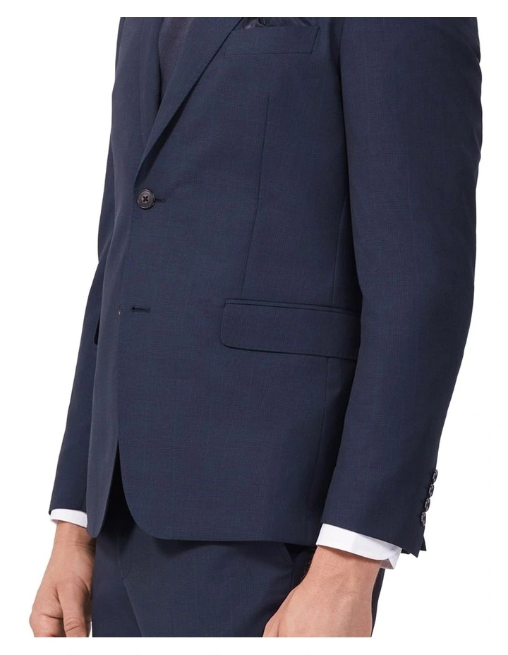 Wool Blend Slim Suit Jacket in Check Navy image 3