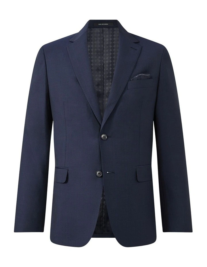 Wool Blend Slim Suit Jacket in Check Navy image 5