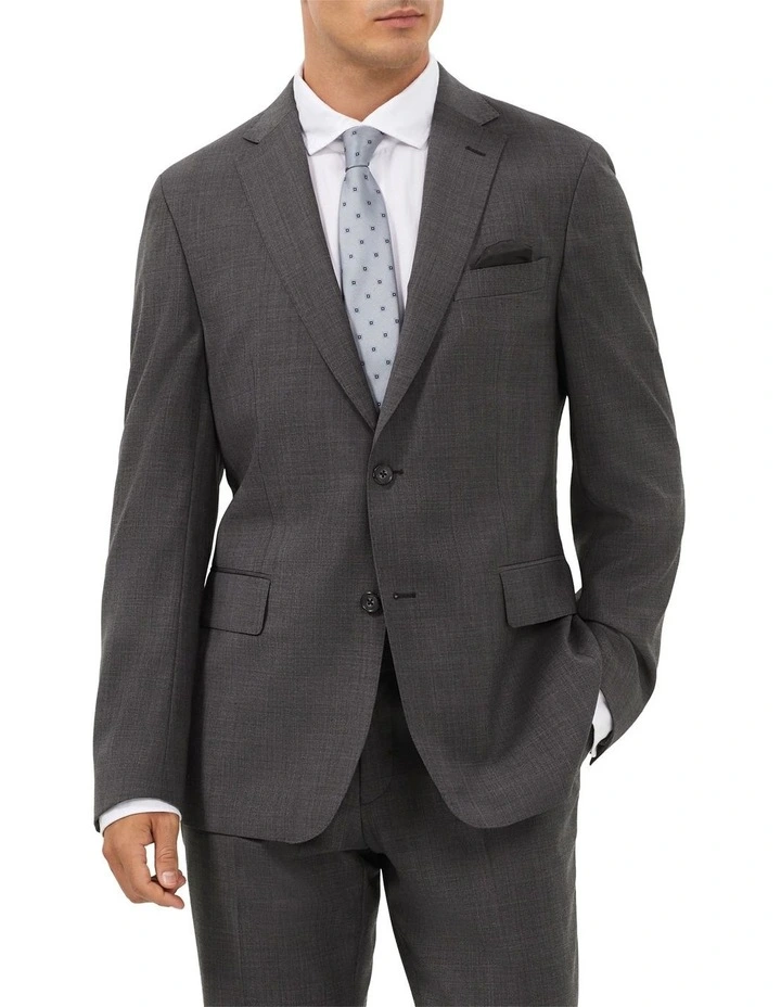 Wool Blend Glen Check Suit Jacket in Charcoal image 1