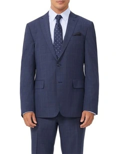 Wool Blend Glen Check Suit Jacket in Navy