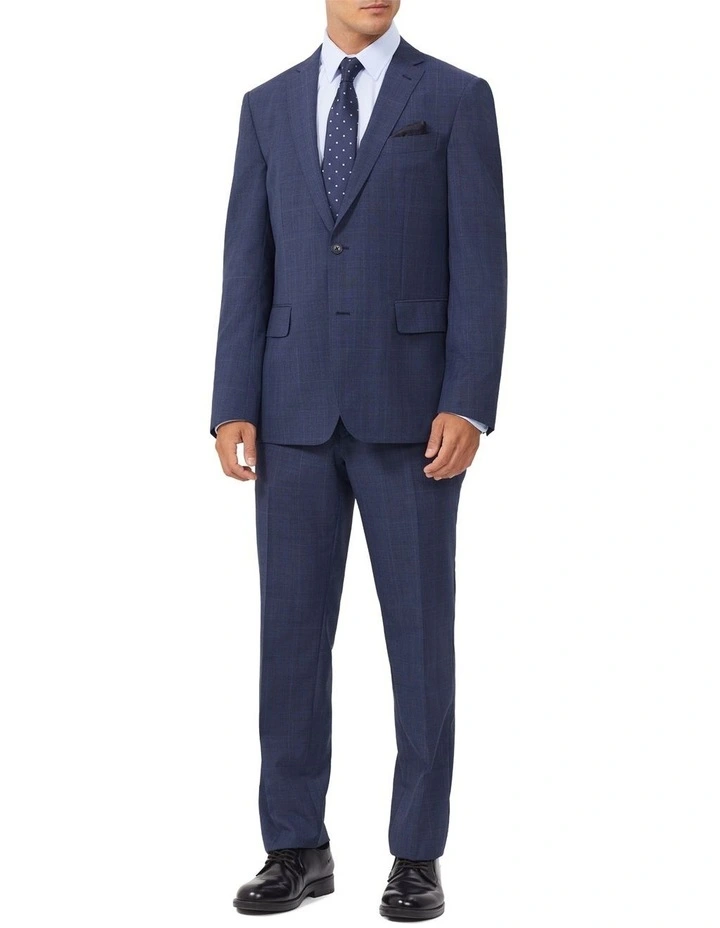 Wool Blend Glen Check Suit Jacket in Navy image 2