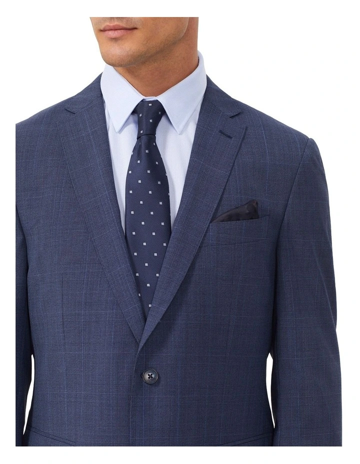 Wool Blend Glen Check Suit Jacket in Navy image 3