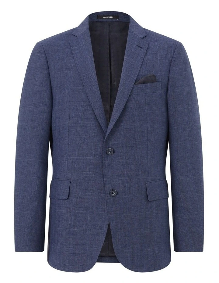 Wool Blend Glen Check Suit Jacket in Navy image 5