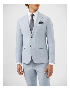 Linen Blend Stripe Suit Jacket in Sky Blue
