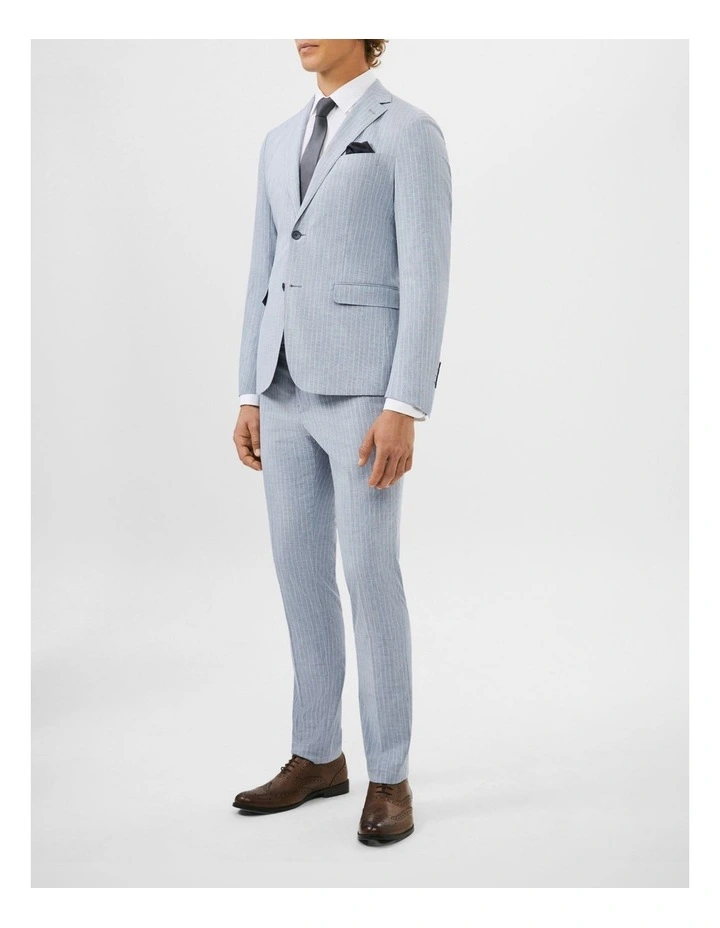 Linen Blend Stripe Suit Jacket in Sky Blue image 2
