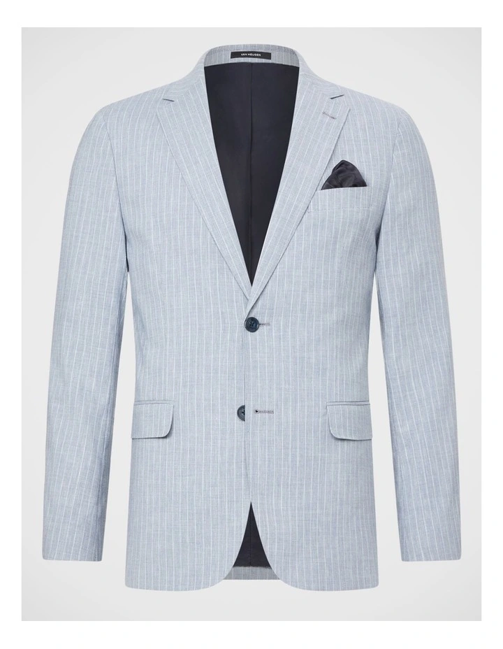 Linen Blend Stripe Suit Jacket in Sky Blue image 5