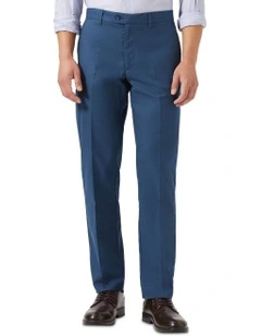 Easy Care Linen Slim Flat Front Pant in Denim