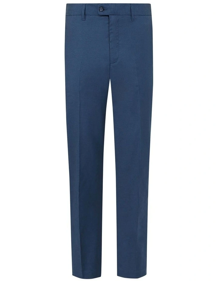 Easy Care Linen Slim Flat Front Pant in Denim image 4