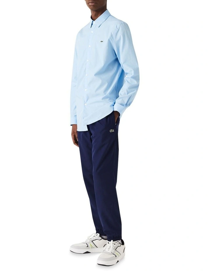 Long Sleeve Slim Stretch Poplin Shirt in Overview Blue image 2
