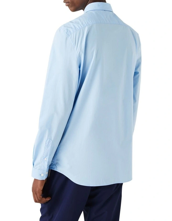 Long Sleeve Slim Stretch Poplin Shirt in Overview Blue image 3