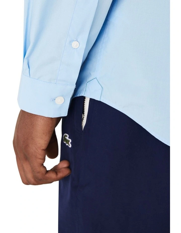 Long Sleeve Slim Stretch Poplin Shirt in Overview Blue image 5