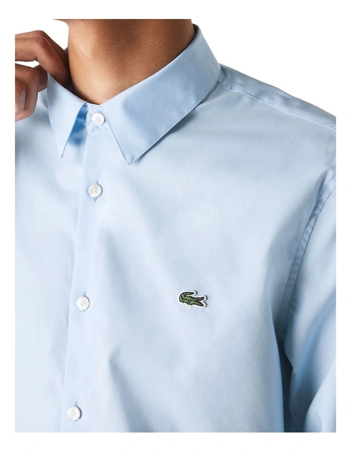 Long Sleeve Slim Stretch Poplin Shirt in Overview Blue image 6
