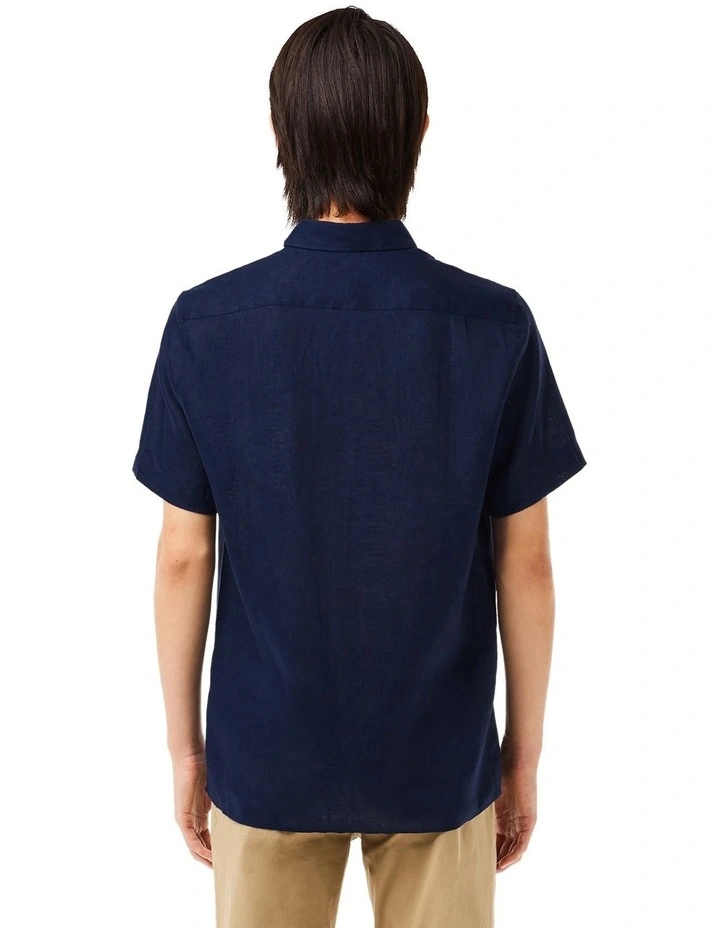Essential Short Sleeve Linen Shirt in Navy Blue image 2