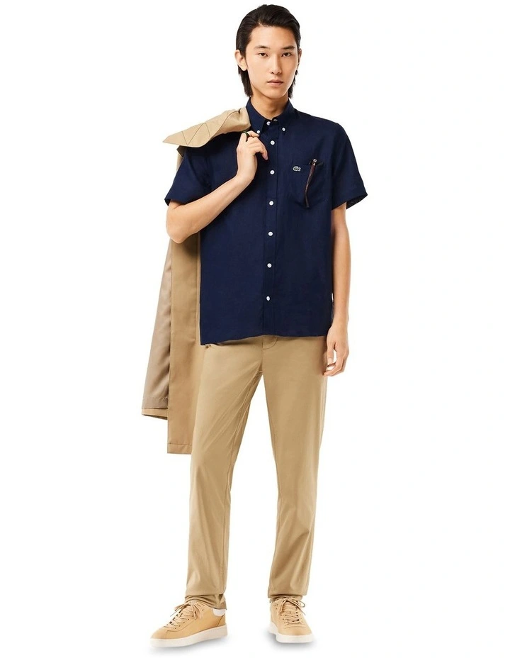 Essential Short Sleeve Linen Shirt in Navy Blue image 4
