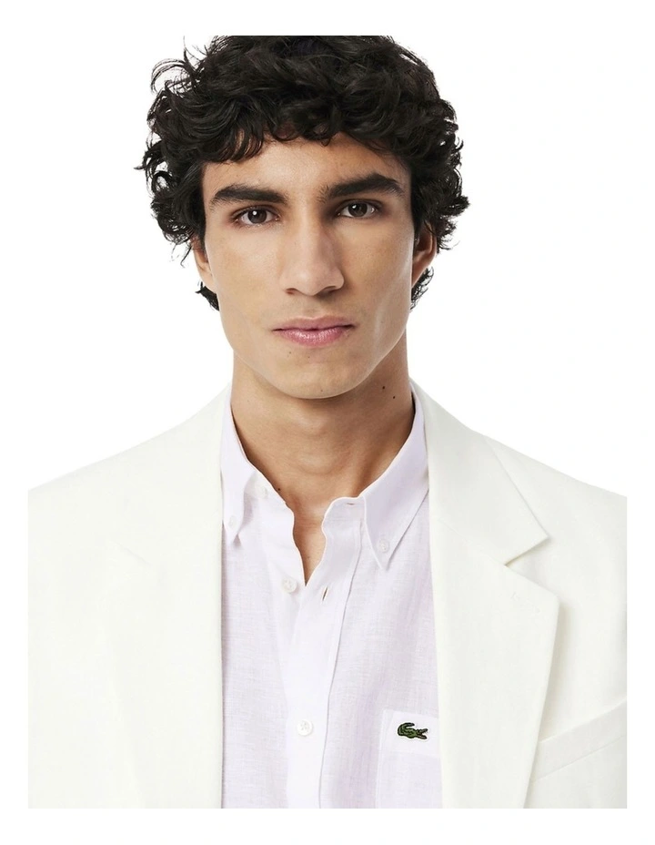 Essential Short Sleeve Linen Shirt in White image 4