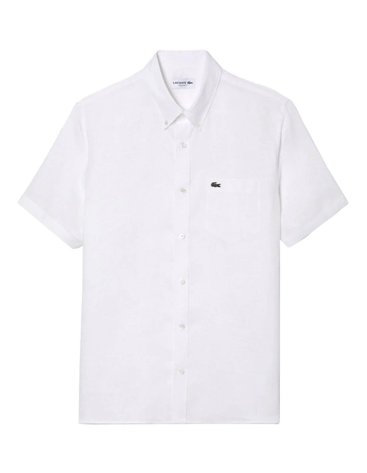 Essential Short Sleeve Linen Shirt in White image 6