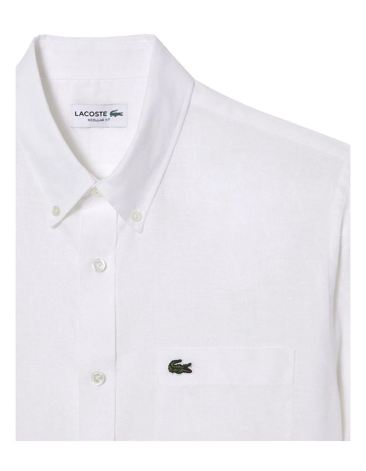Essential Short Sleeve Linen Shirt in White image 7