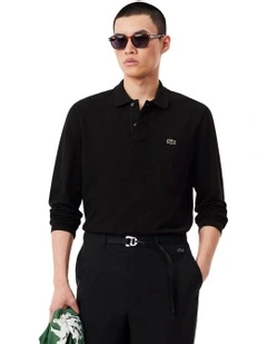 Original Long Sleeve Cotton L.12.12 Polo Shirt in Black