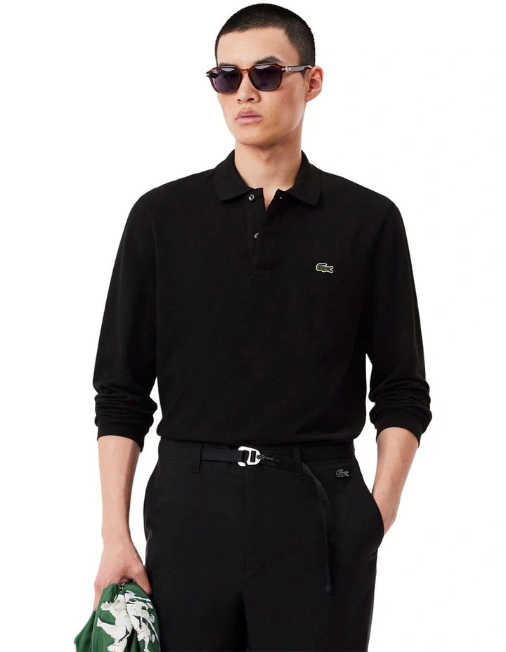 Original Long Sleeve Cotton L.12.12 Polo Shirt in Black image 1