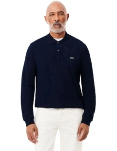 Original L.12.12 Long Sleeve Cotton Polo in Navy Blue