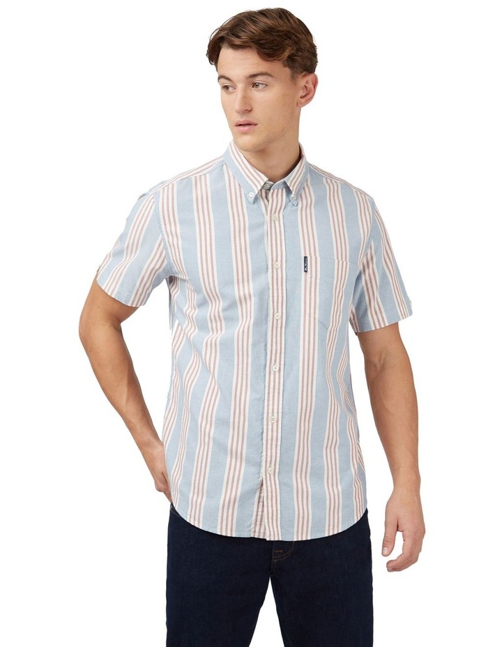 Short Sleeve Block Stripe Shirt in Blue