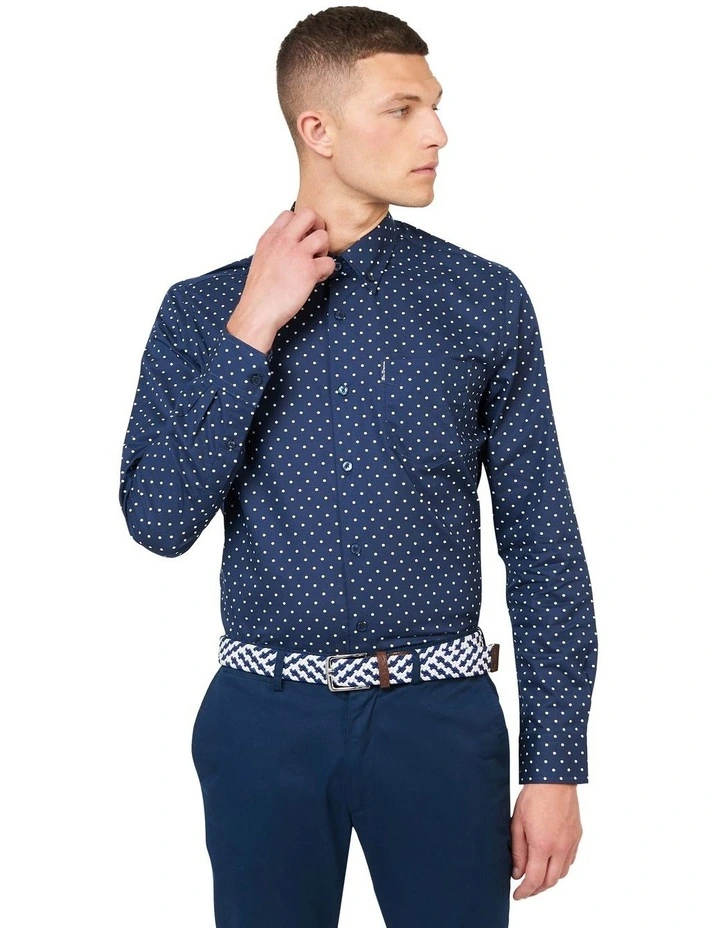 Polka Dot Print Long Sleeve Shirt in Navy image 1