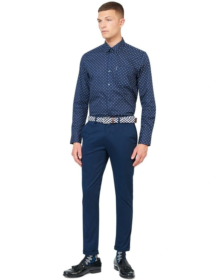 Polka Dot Print Long Sleeve Shirt in Navy image 2