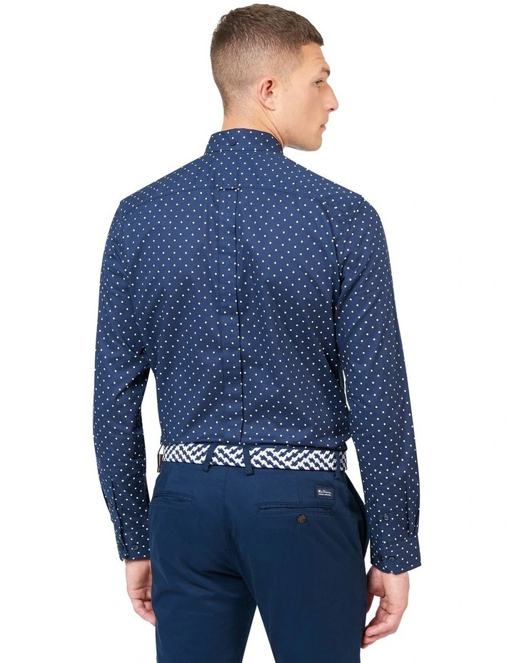 Polka Dot Print Long Sleeve Shirt in Navy image 3