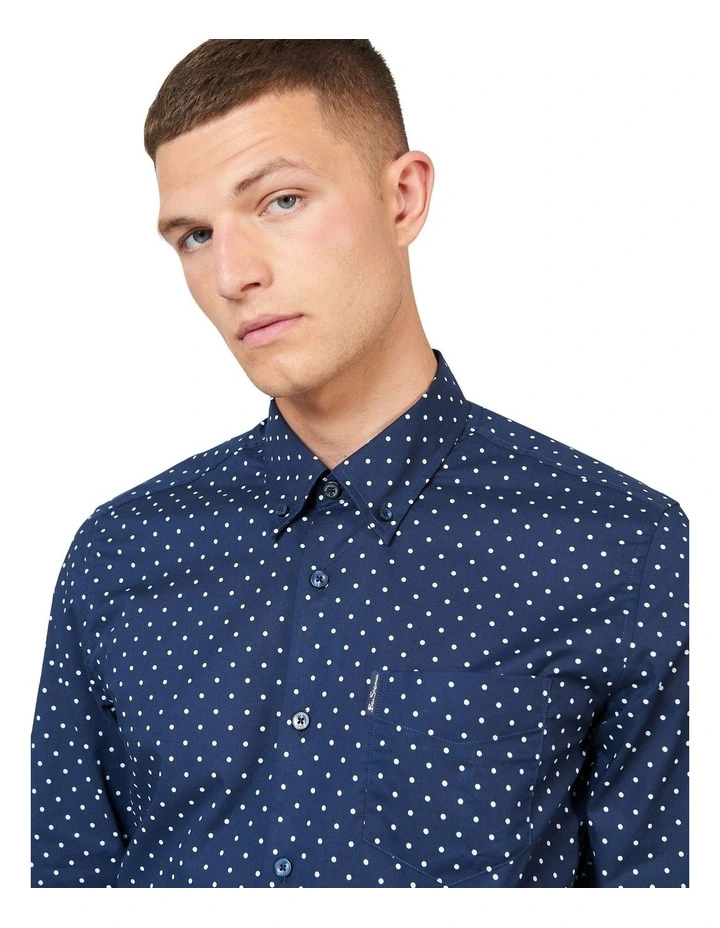 Polka Dot Print Long Sleeve Shirt in Navy image 4