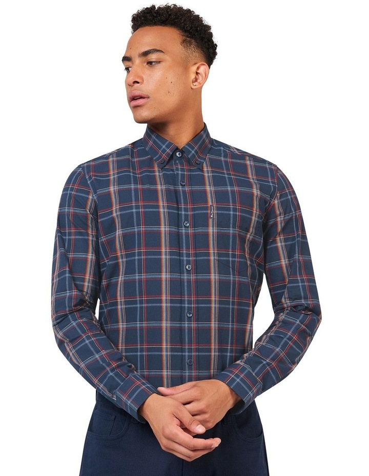 Linear Check Long Sleeve Shirt in Navy