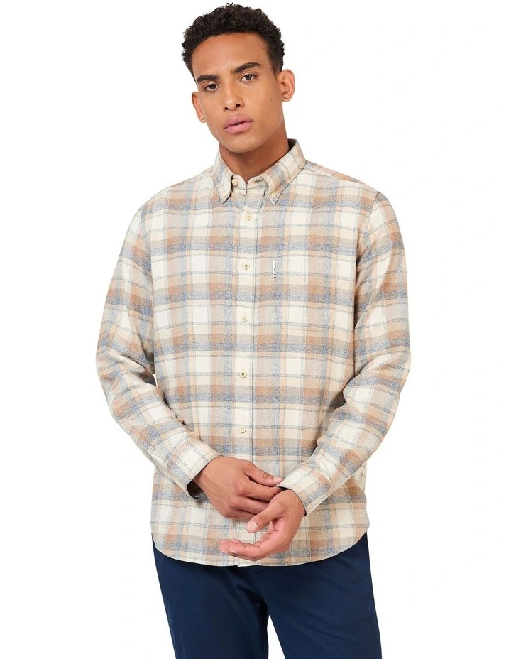 Twisted Yarn Check Long Sleeve Shirt in Beige image 1