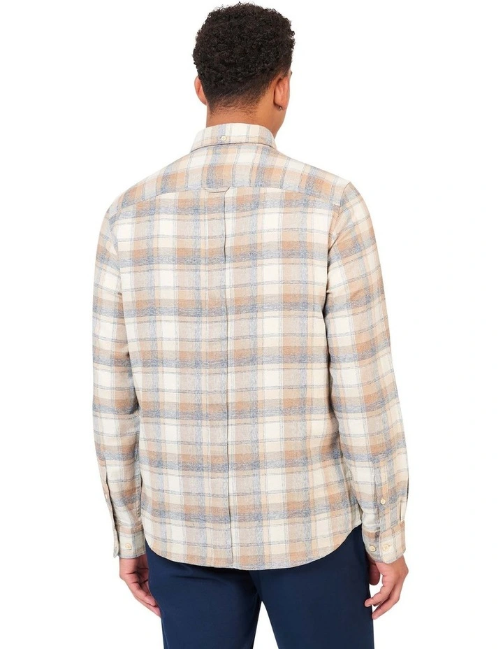 Twisted Yarn Check Long Sleeve Shirt in Beige image 3