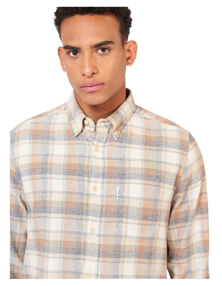 Twisted Yarn Check Long Sleeve Shirt in Beige image 4