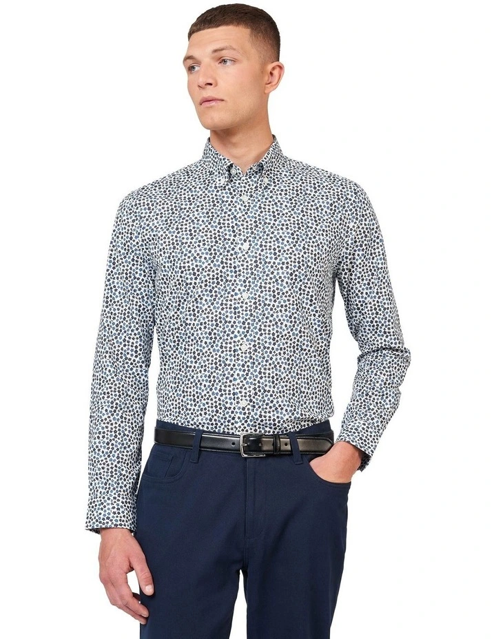 Ditsy Floral Print Long Sleeve Shirt in White image 1