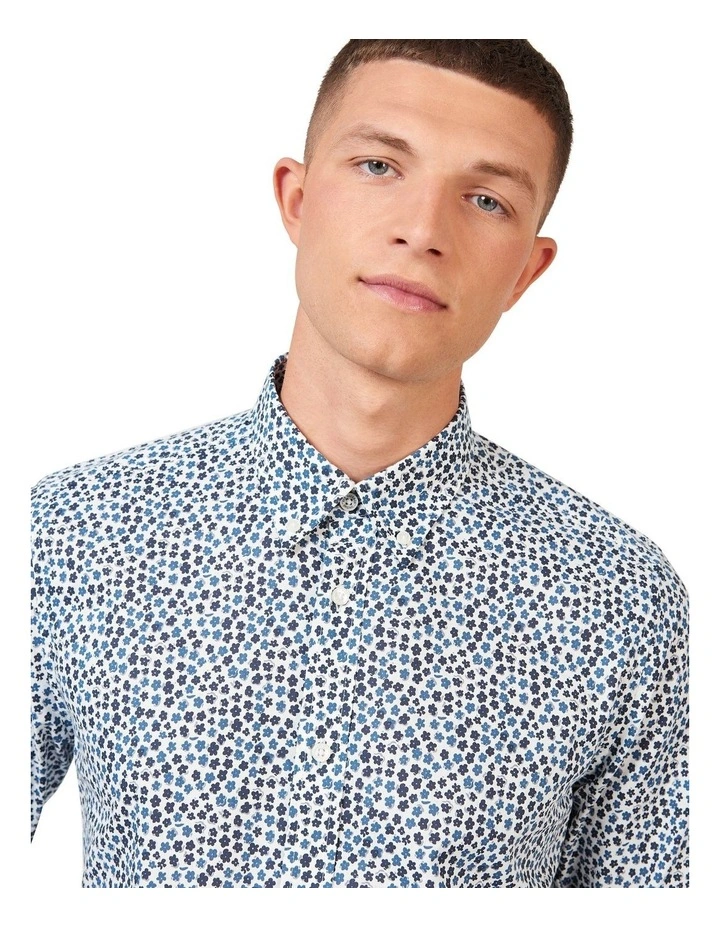 Ditsy Floral Print Long Sleeve Shirt in White image 4