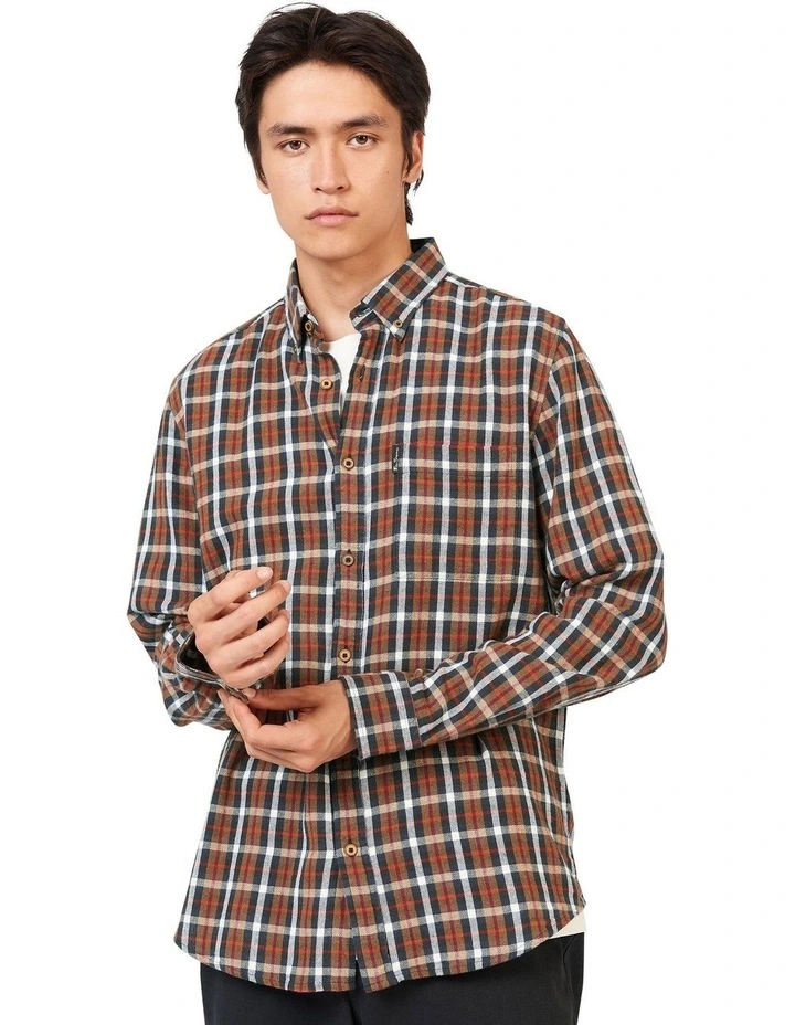 Herringbone Check Long Sleeve Shirt in Orange image 1