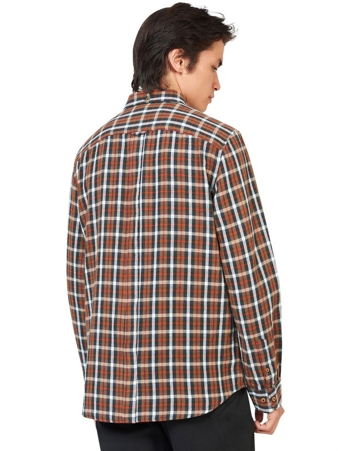 Herringbone Check Long Sleeve Shirt in Orange image 3