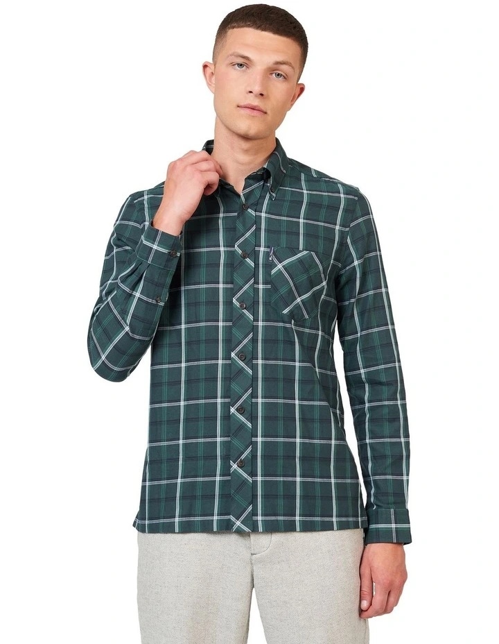 Grid Check Long Sleeve Shirt in Fraser Green image 1