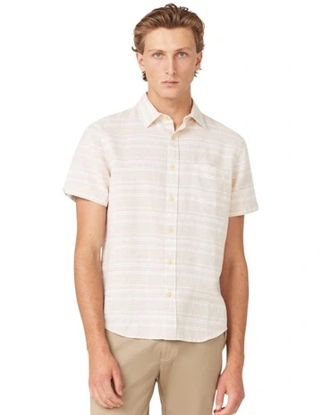 Short Sleeve Yarn Dye Stripe Shirt in Natural