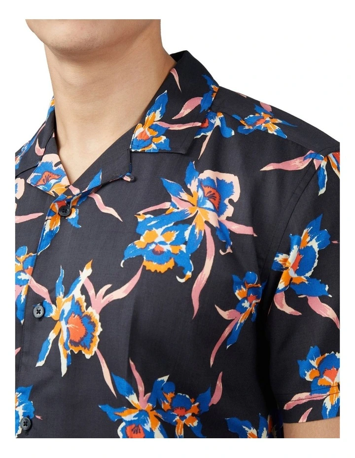 Botanical Print Short Sleeve Shirt in Black image 4