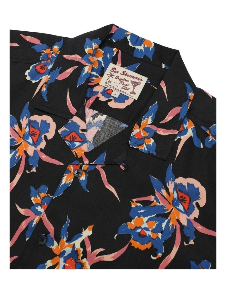 Botanical Print Short Sleeve Shirt in Black image 5