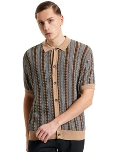 Textured Stripe Short Sleeve Knitted Shirt in Multi