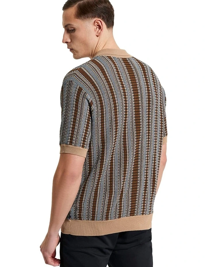 Textured Stripe Short Sleeve Knitted Shirt in Multi image 2
