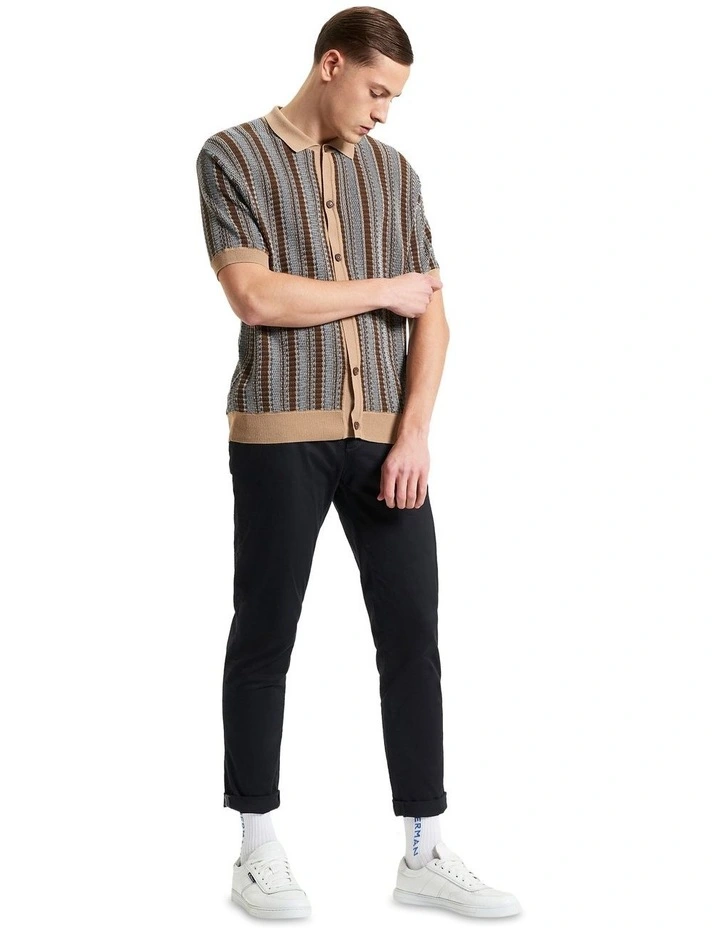 Textured Stripe Short Sleeve Knitted Shirt in Multi image 3